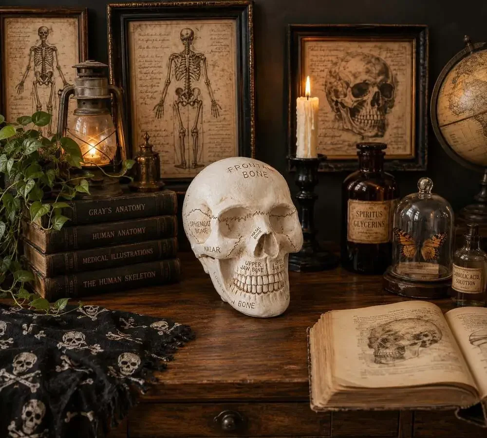 New Anatomical Human Skull Labeled Bones Medical Halloween Figurine Decor